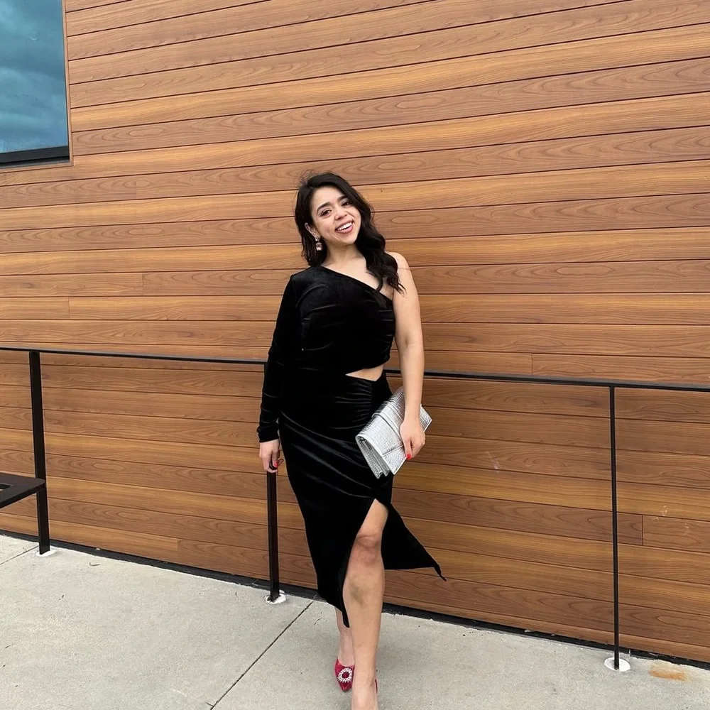 THE DROP LIA ONE SHOULDER CUT OUT VELVET MIDI DRESS NWT XL - Picture 2 of 8